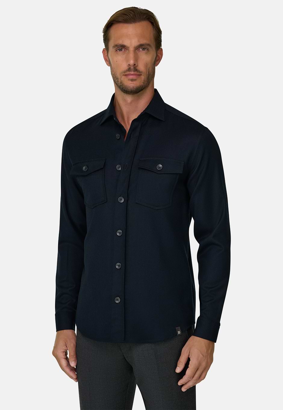 Camisa Oversize en Flanela de Lana Mezcla, Azul  Marino, hi-res