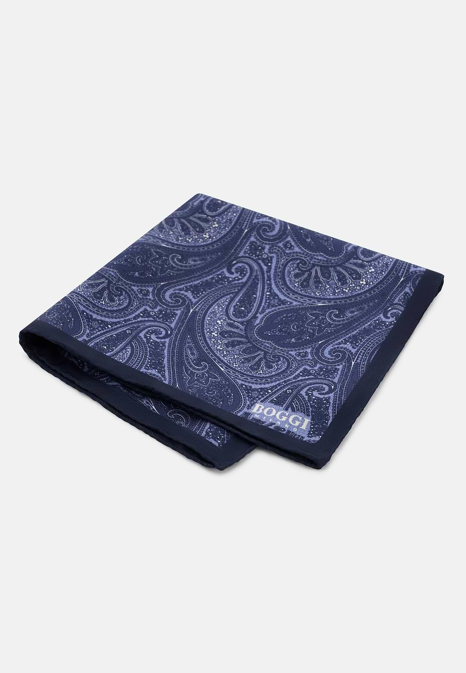 Pocket Square Paisley Print Silk, Navy blue, hi-res