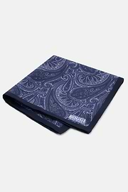 Pocket Square Paisley Print Silk, Navy blue, thumb, 1