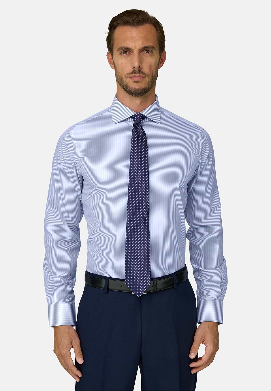 Shirt in Striped Cotton Regular Fit, Light Blue, hi-res