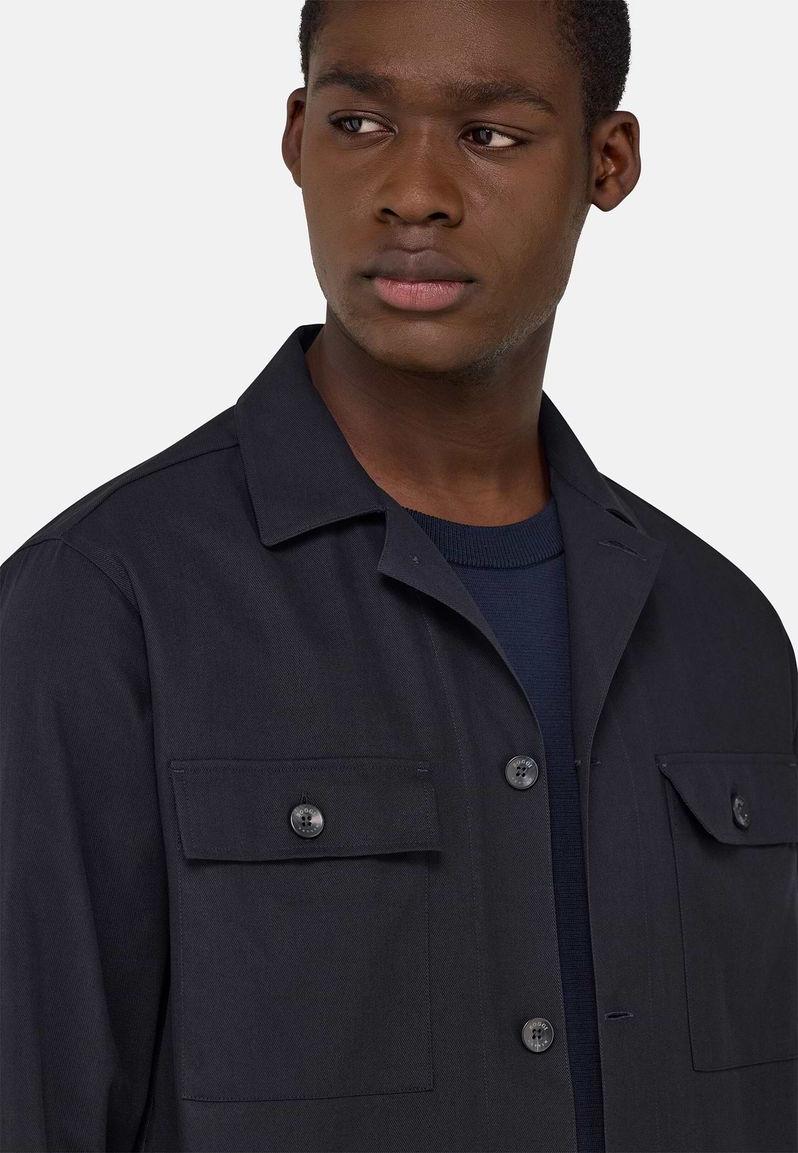 Cotton Overshirt, Navy blue, hi-res