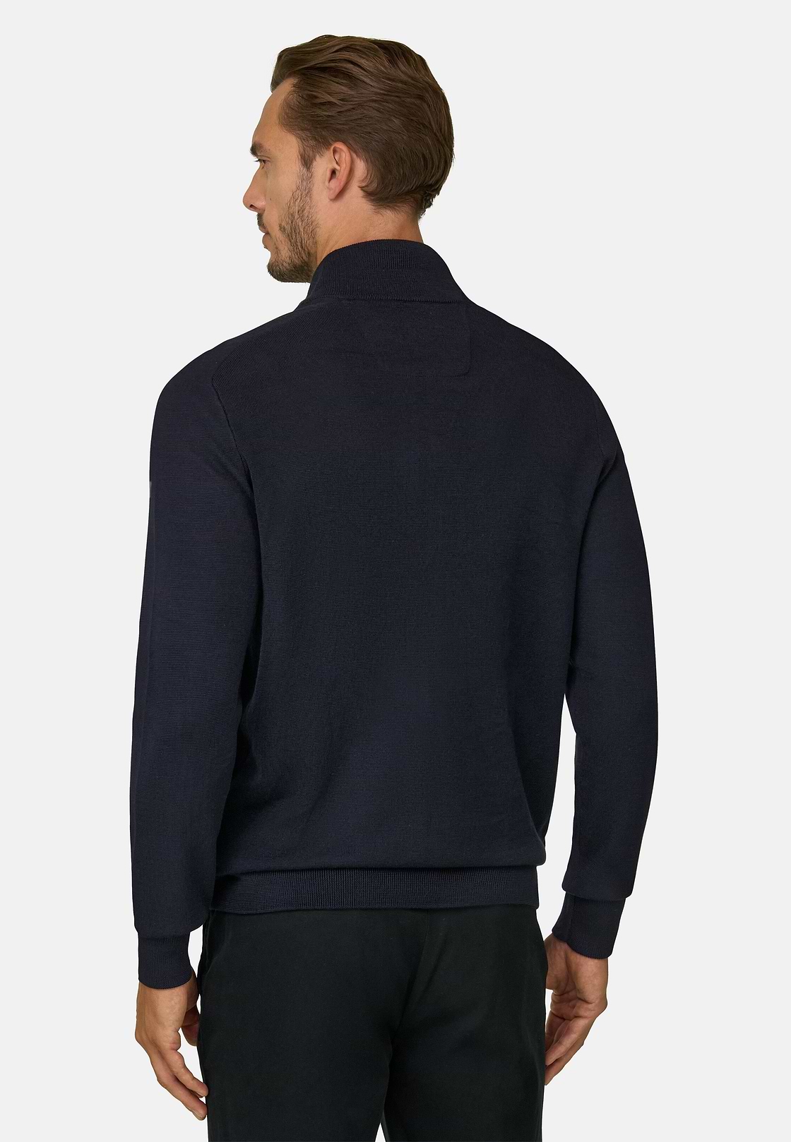 Végig Cipzáras Kötött Pulóver Kevert Merinói Gyapjú WOOLTECH, Black, hi-res, 4