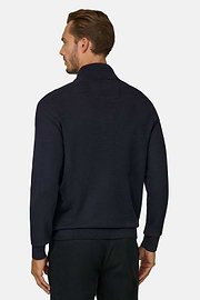 Végig Cipzáras Kötött Pulóver Kevert Merinói Gyapjú WOOLTECH, Black, thumb, 4