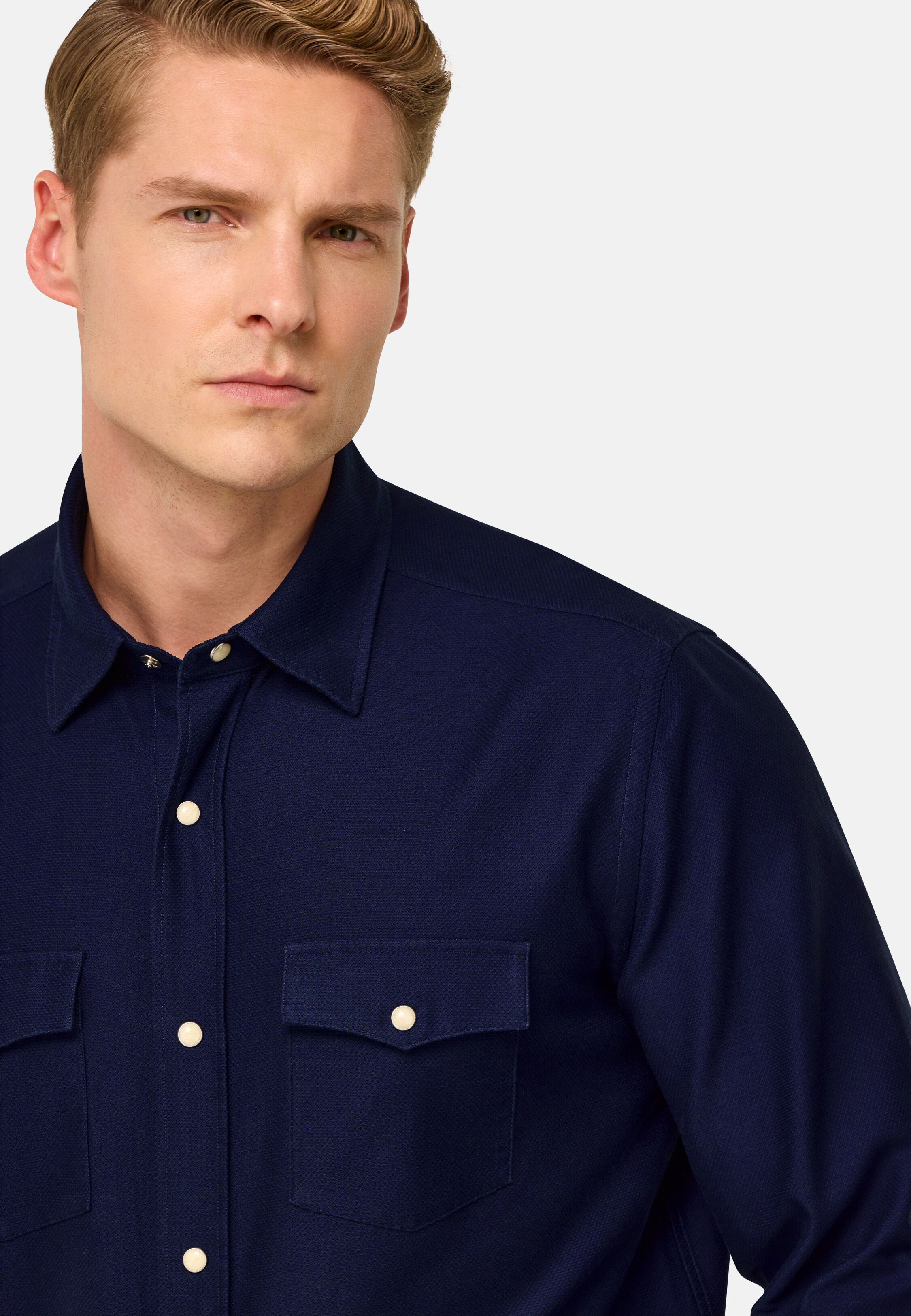 Men's Regular Fit Cotton Shirt, Navy blue | Boggi Milano