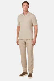 Cotton Crêpe Knit Polo Shirt, Sand, hi-res