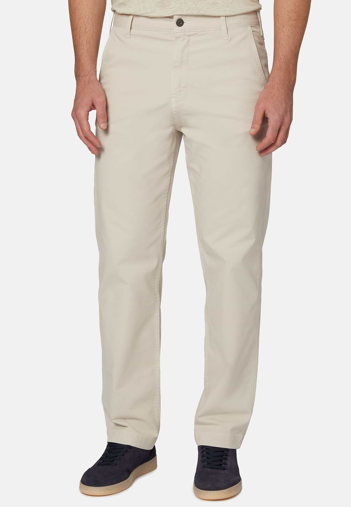 Stretch Cotton Trousers, Cream, hi-res