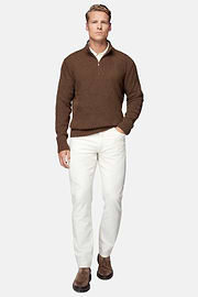 Pull Demi-Zip Noisette En Laine Nylon, Noisette, hi-res