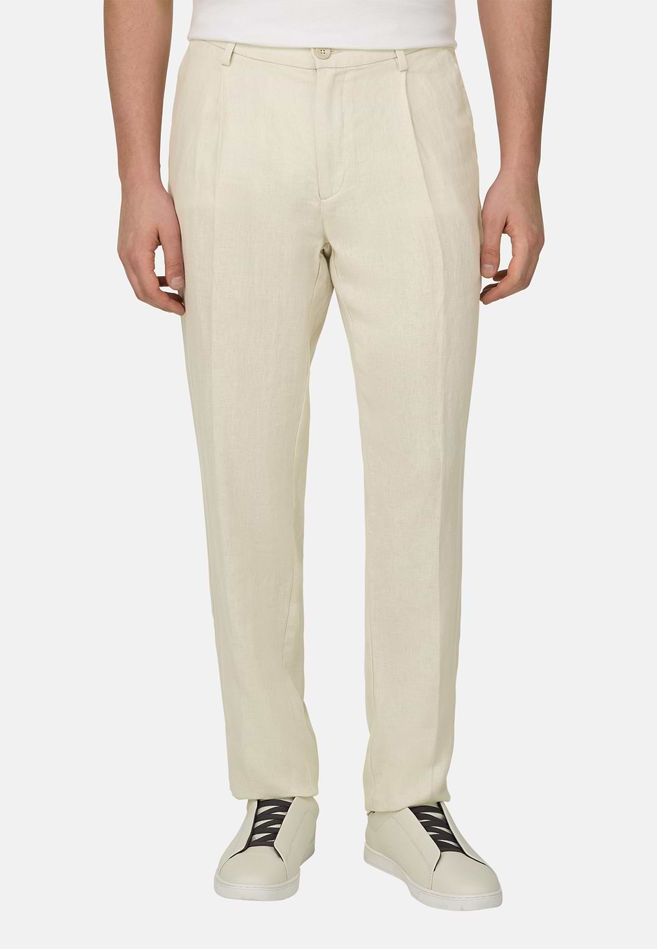 Pantalon En Lin Avec Pinces, Sable, hi-res