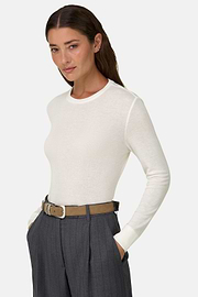 T-Shirt in Wool Blend Ribbed Fabric, White, thumb, 1