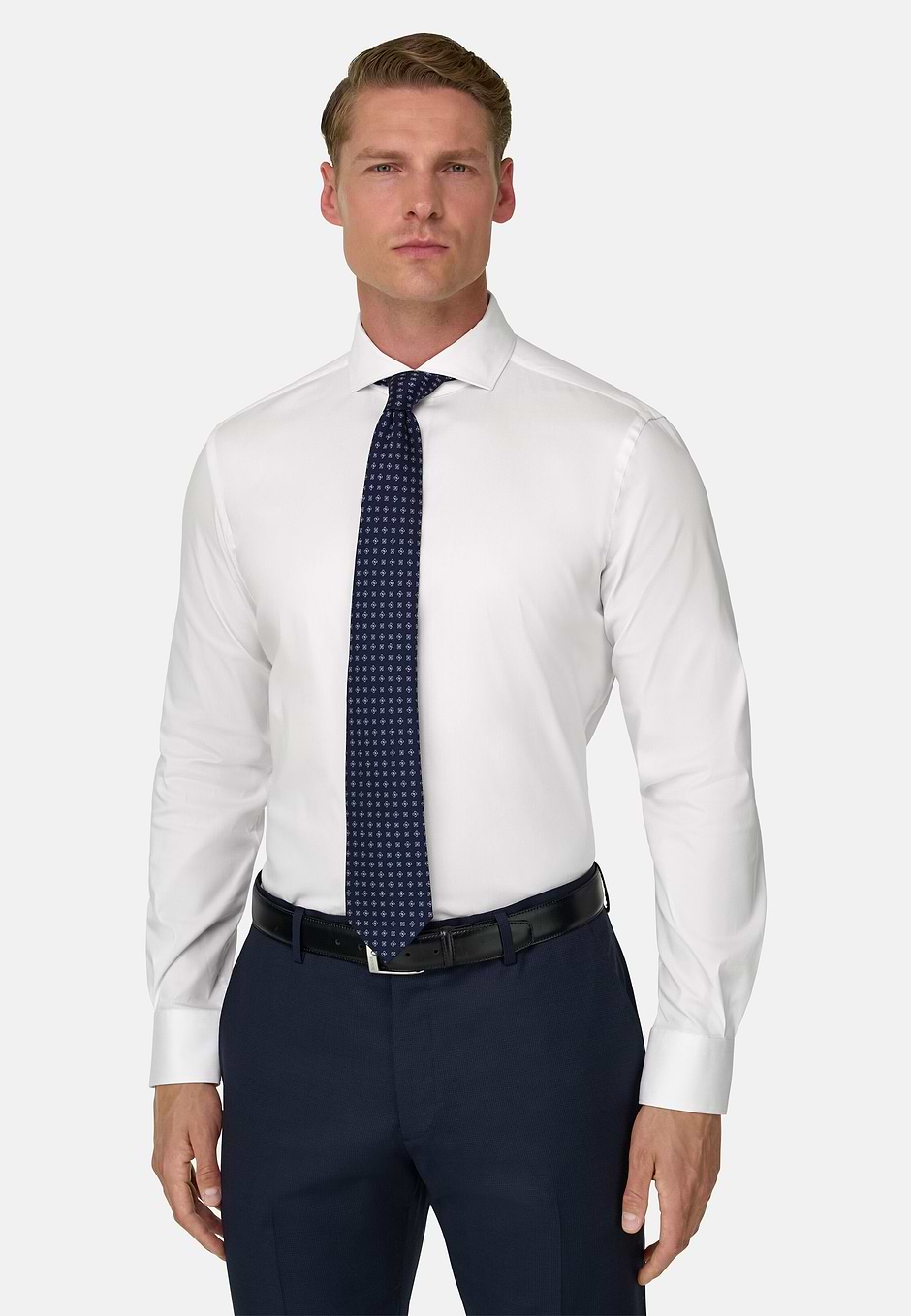 Shirt in Cotton Nylon Stretch Dobby Slim Fit, White, hi-res