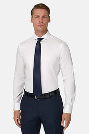 Overhemd Dobby Katoen Nylon Stretch Slim Fit, White, thumb, 1