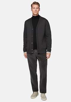 Anthrazitfarbene Strickjacke Aus Organischer Baumwolle Und Wolle