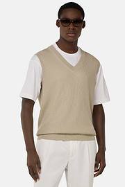 Pullover Mit V-Ausschnitt Aus Baumwolle und Seide, Sand, hi-res