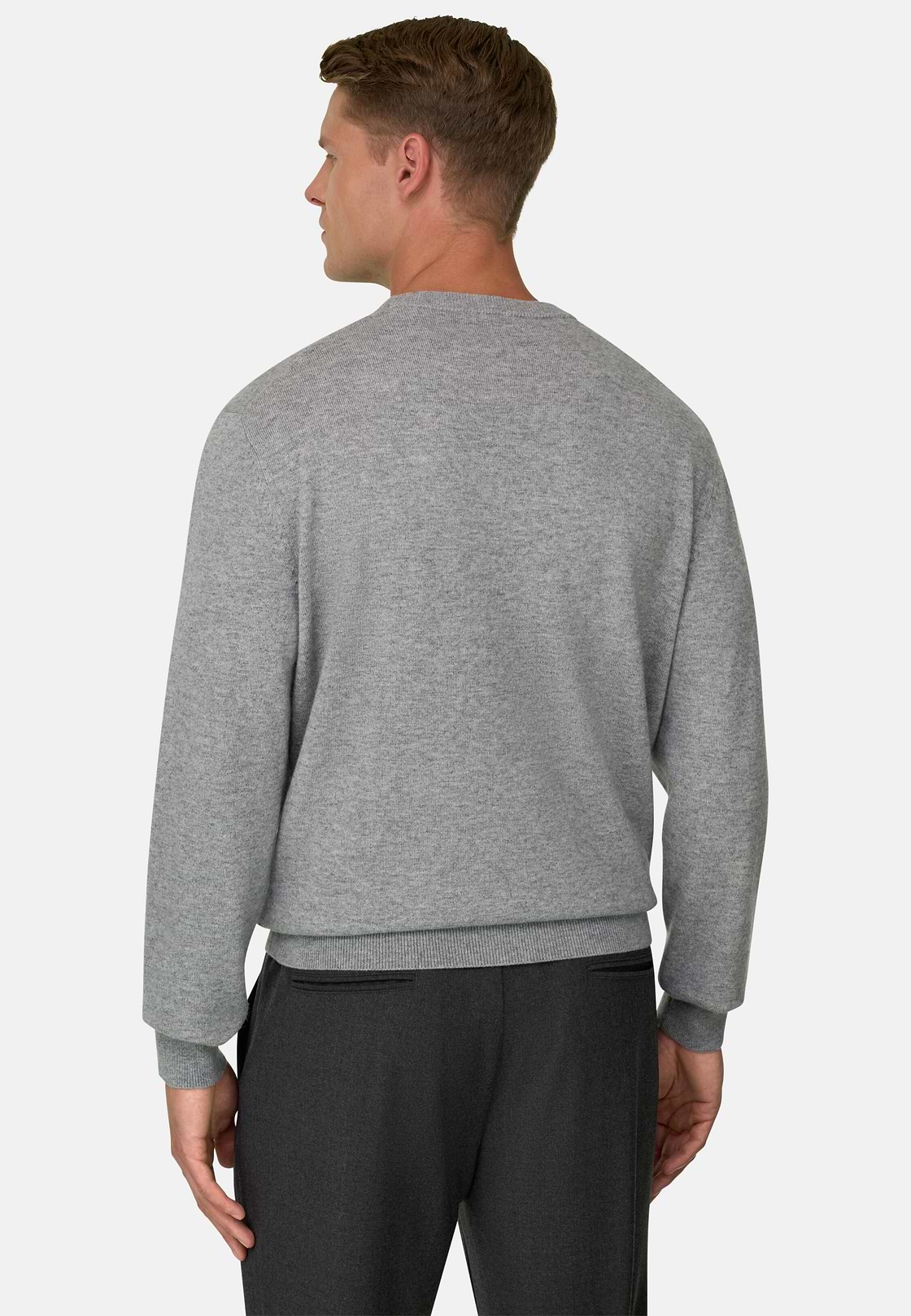 Crew Neck Jumper in Cashmere Blend, Grey, hi-res, 4