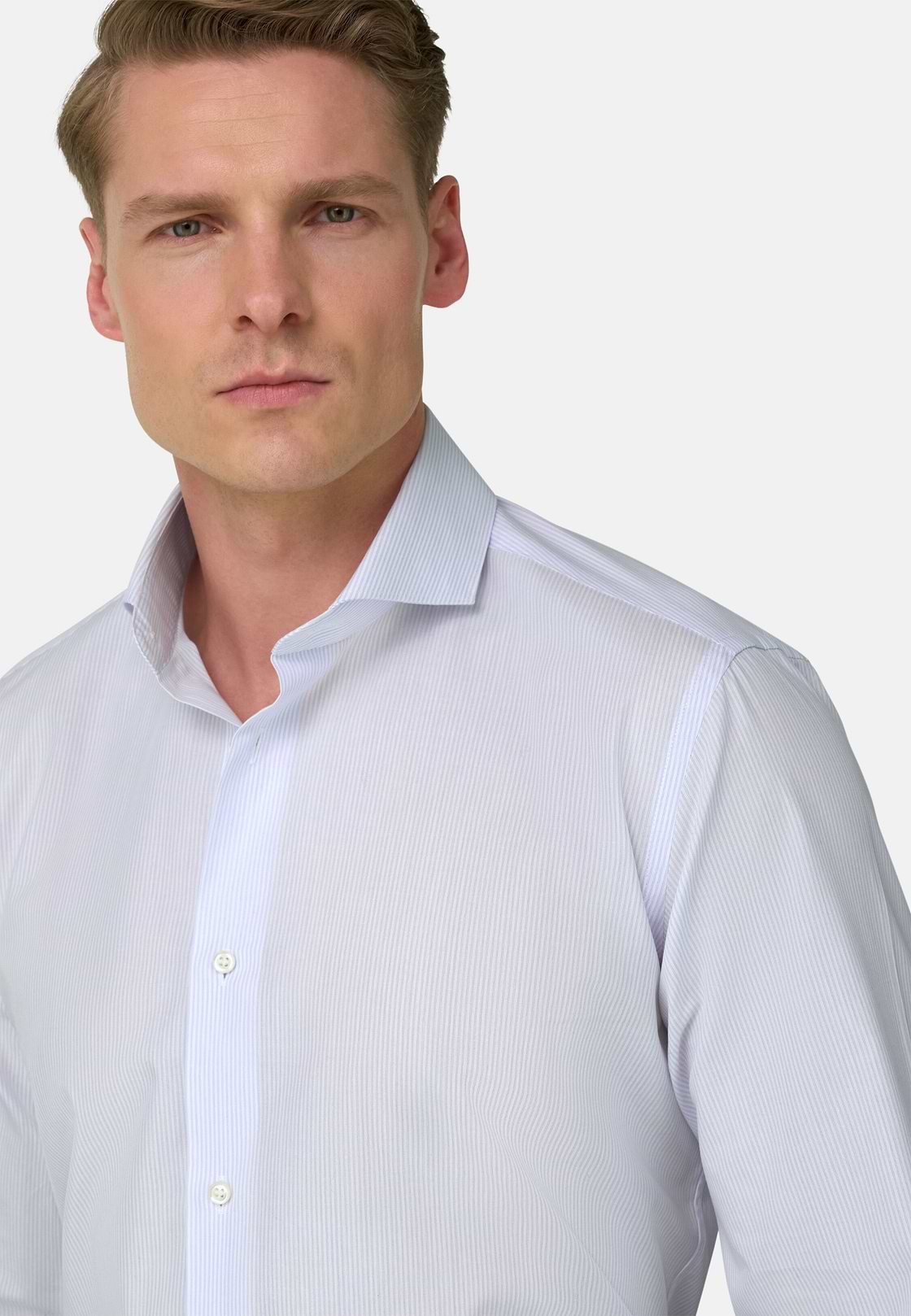 Camicia A Righe In Cotone Slim Fit, Azzurro, hi-res, 4