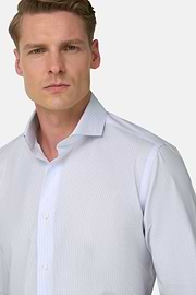 Camicia A Righe In Cotone Slim Fit, Azzurro, thumb, 4