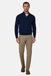 Roll Neck Jumper Buttons in Wool Cashmere, Navy blue, thumb, 2