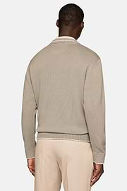 Taupefarbener Pullover Mit V-Ausschnitt Aus Wolle und Bio-Baumwolle, Taupe, hi-res