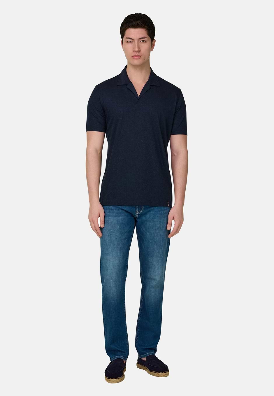 Poloshirt aus Tencel-Polyester-Leinen-Gemisch, Indigo, hi-res