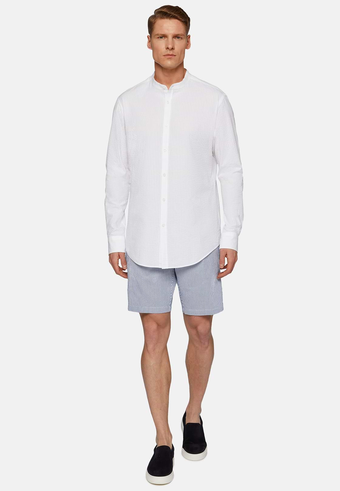 Camisa Blanca De Seersucker Corte Regular, Blanco, hi-res