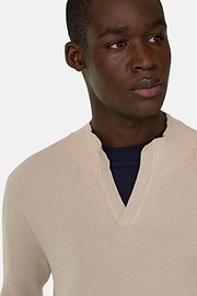 Stehkragenpullover Aus Baumwolle, Sand, thumb, 4