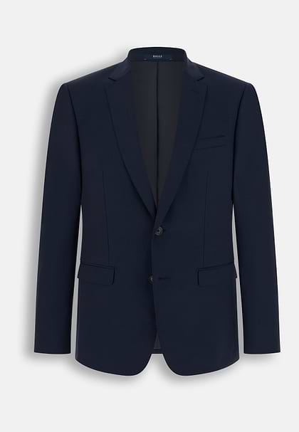 Micro patterned stretch wool blazer, Navy blue, hi-res