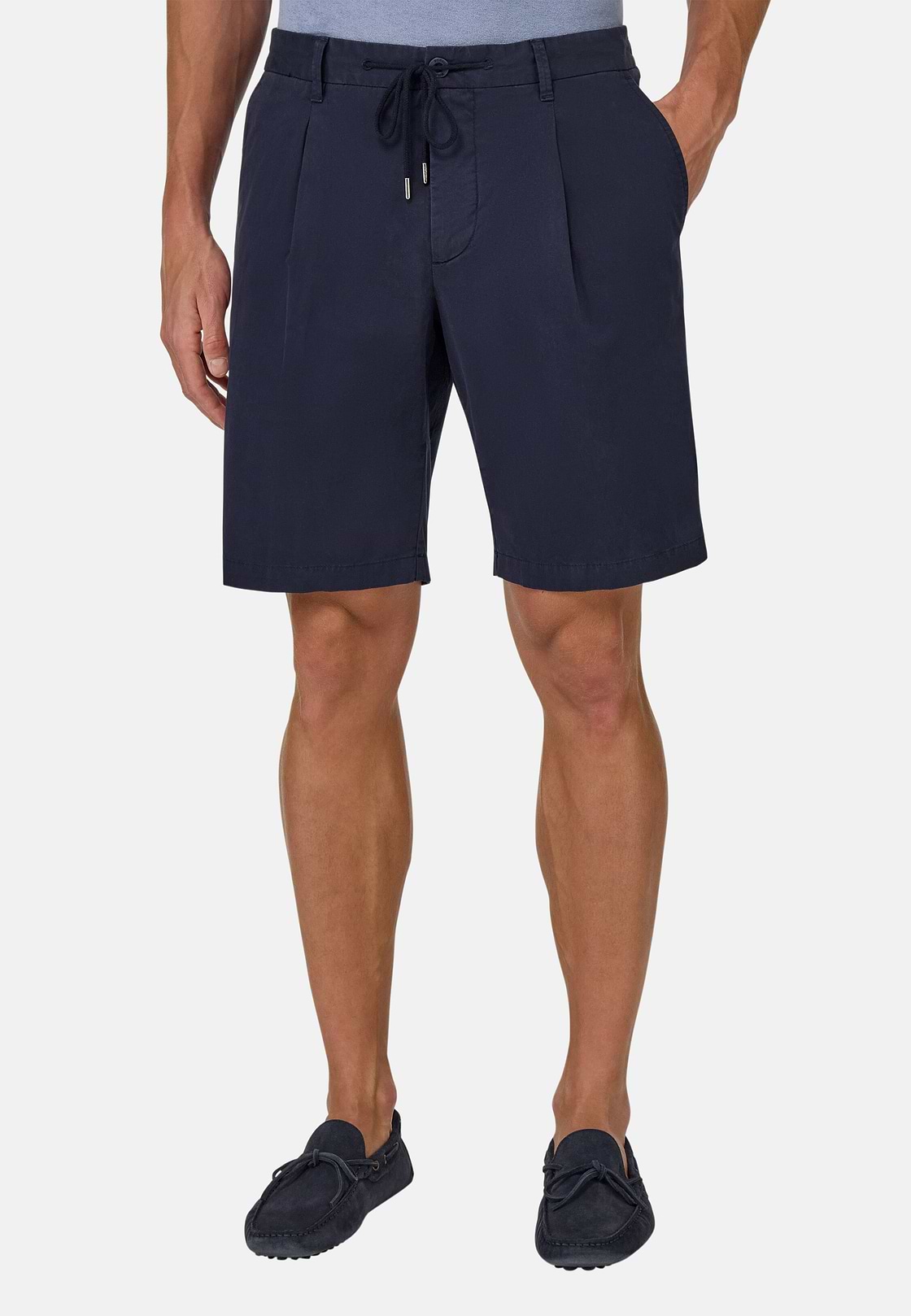 Stretch Cotton Summer Bermuda Shorts, Navy blue, hi-res