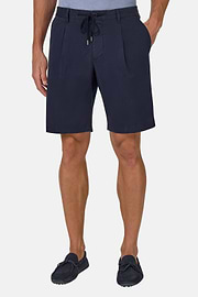 Stretch Cotton Summer Bermuda Shorts, Navy blue, hi-res