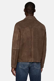 Bomber Jacket in Genuine Suede Leather, Brown, hi-res