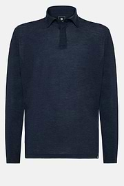 Poloshirt Aus Wolle Und Tencel, Navy blau, hi-res