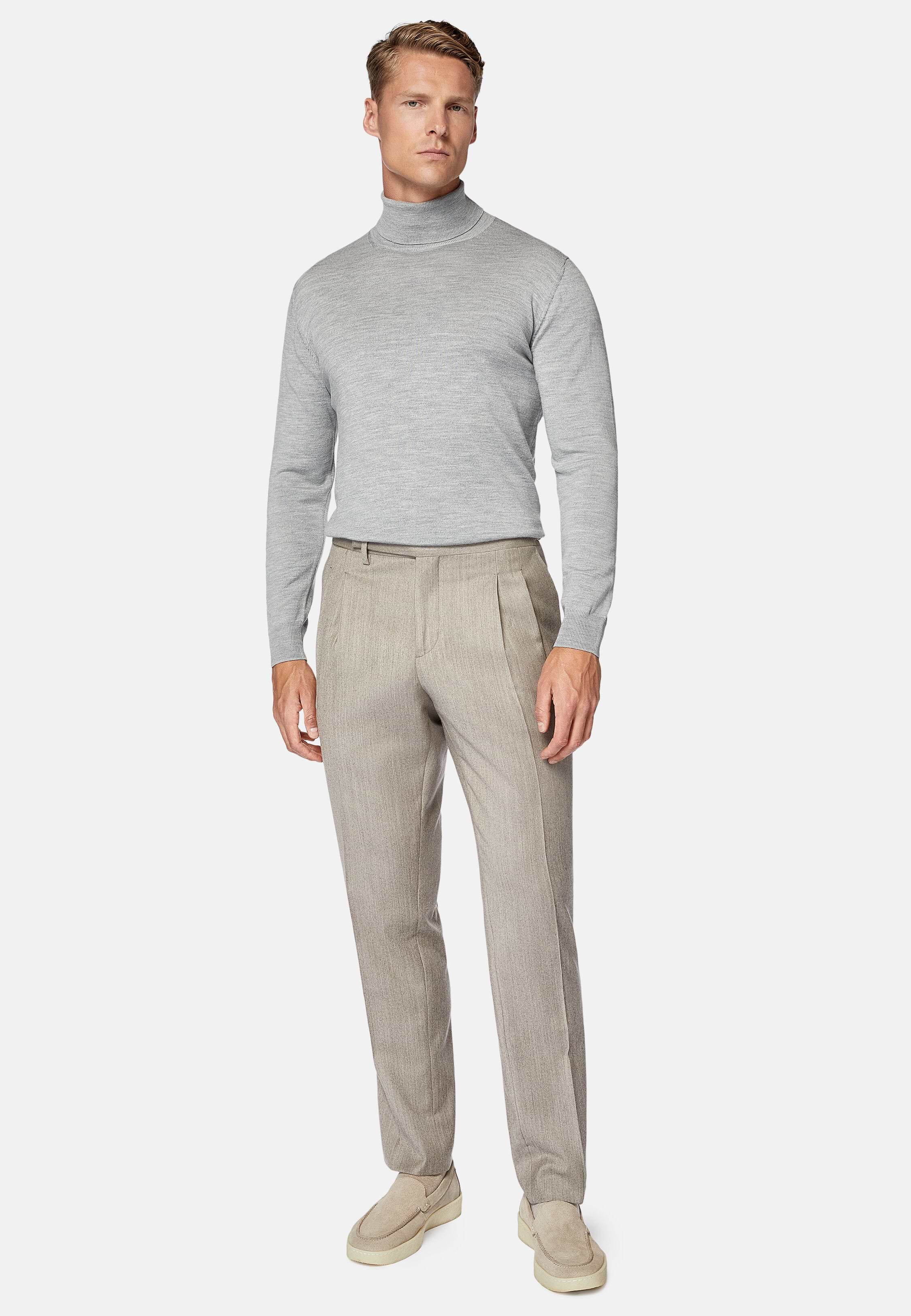 Men's Cashmere Wool Flannel Trousers | Boggi Milano