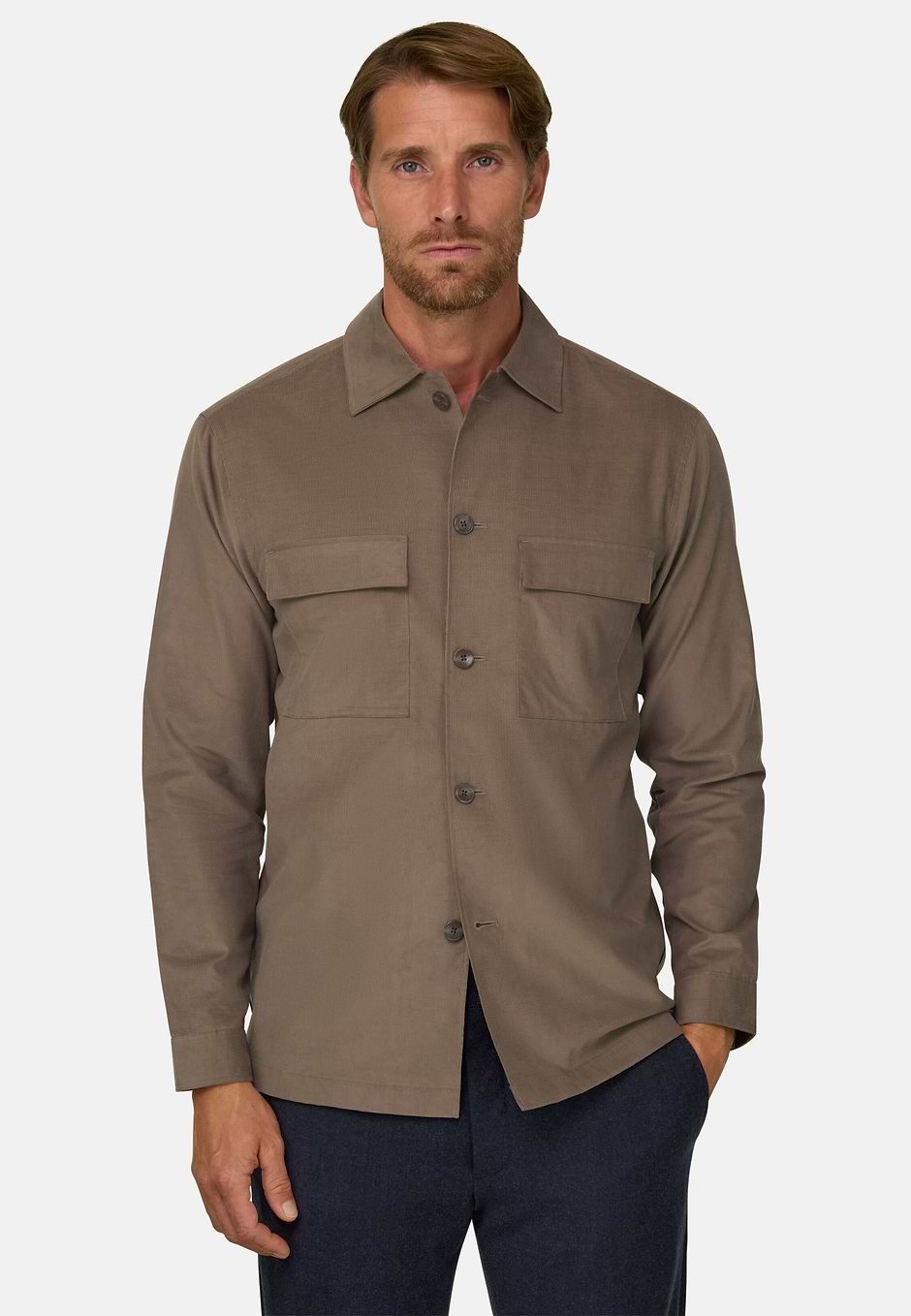 Surchemise en Velours Côtelé Doublée Flanelle, Taupe, hi-res
