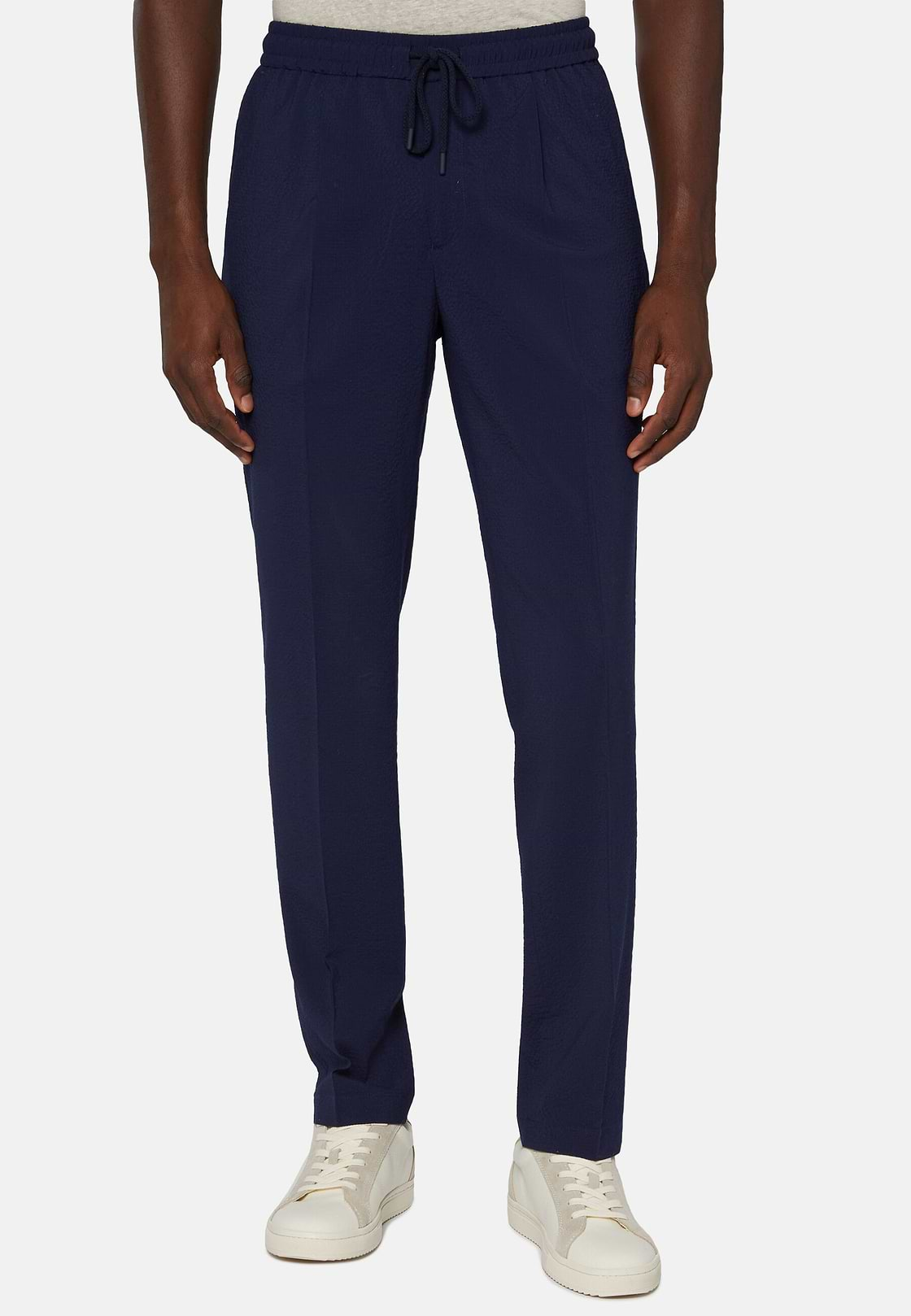 City Trousers In Stretch Wool Seersucker, Navy blue, hi-res