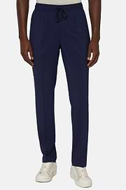 City Trousers In Stretch Wool Seersucker, Navy blue, hi-res