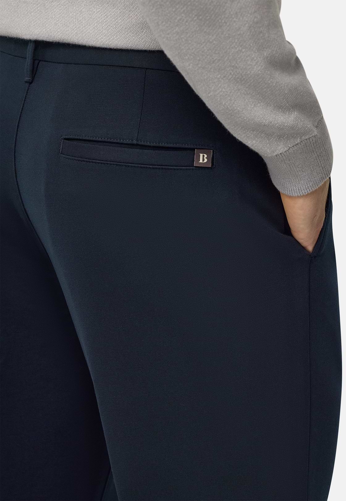 Stretch Cotton Trousers, Navy blue, hi-res