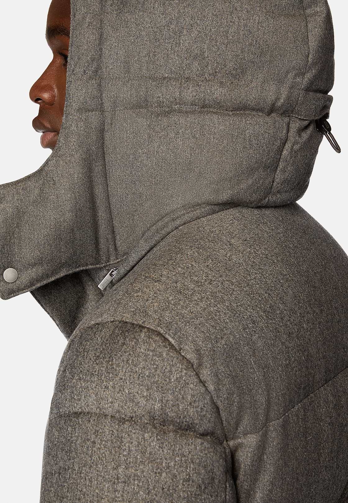 Parka In Flanella Imbottito In Piuma D`Oca, Taupe, hi-res