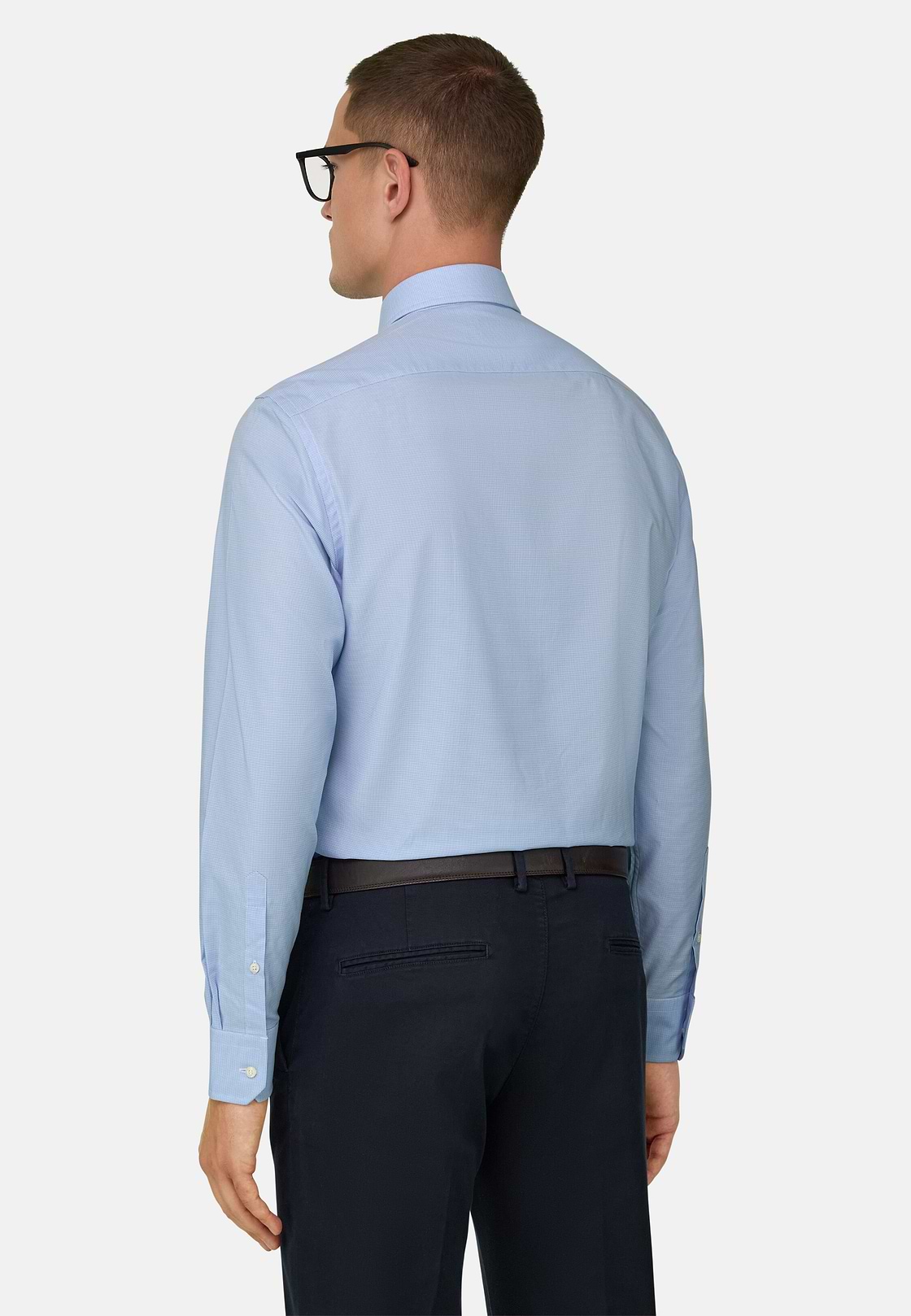 Slim Fit Houndstooth Cotton Shirt, Light Blue, hi-res, 3