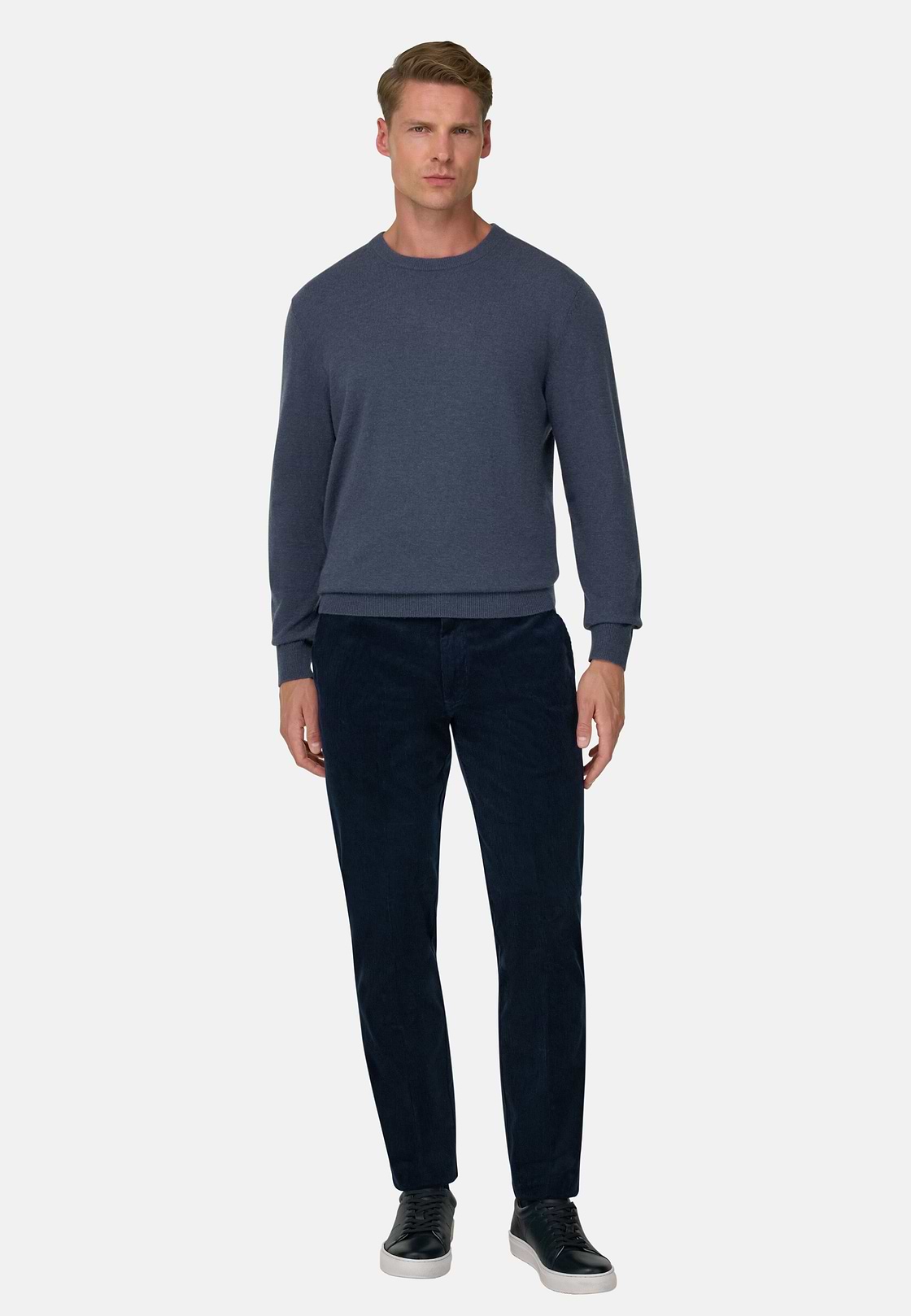 Trousers in Stretch Velvet, Navy blue, hi-res, 2