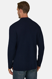 Knitted Jacket in Superfine Merino Wool, Navy blue, thumb, 4