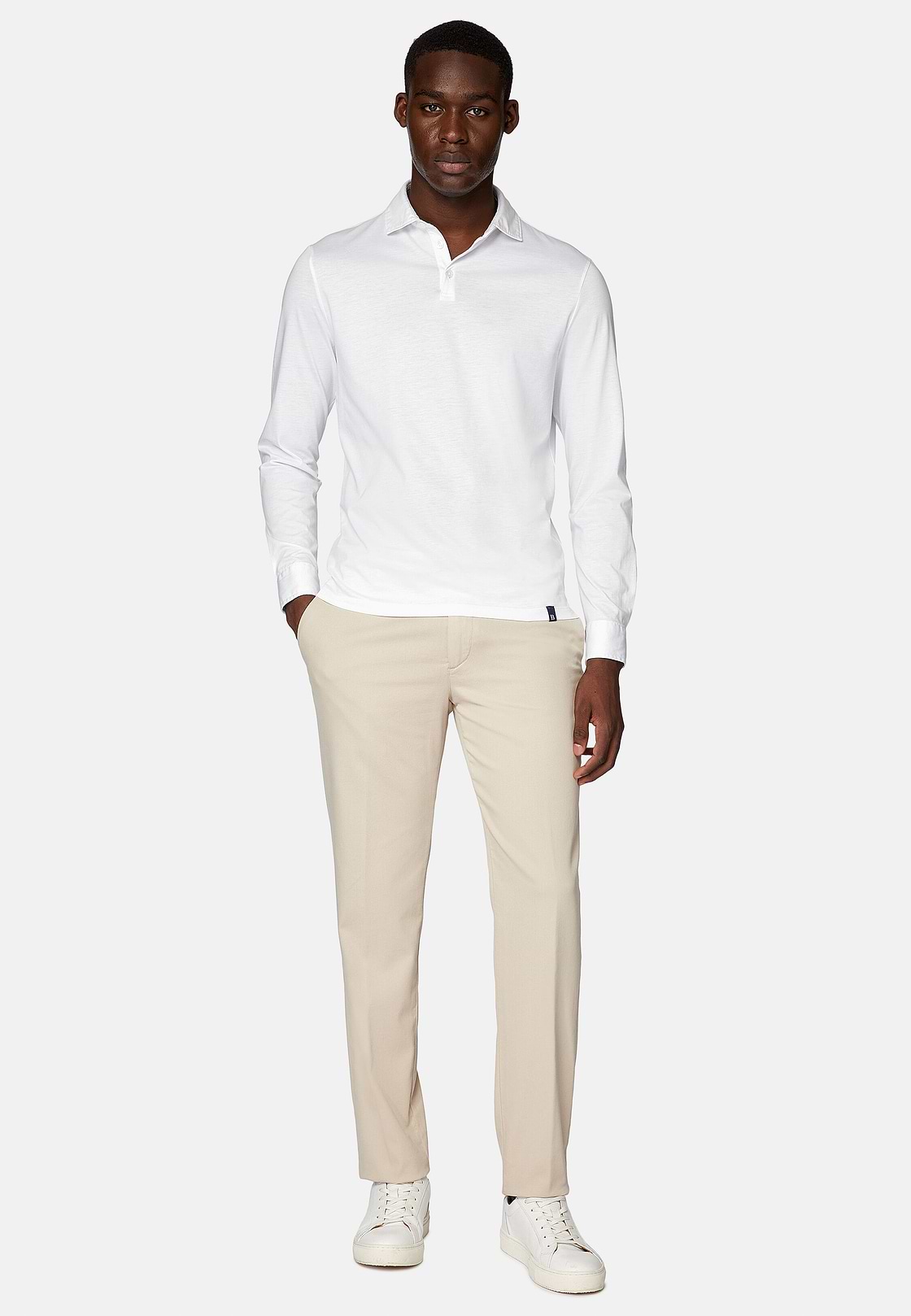 Stretch cotton/tencel trousers, Beige, hi-res
