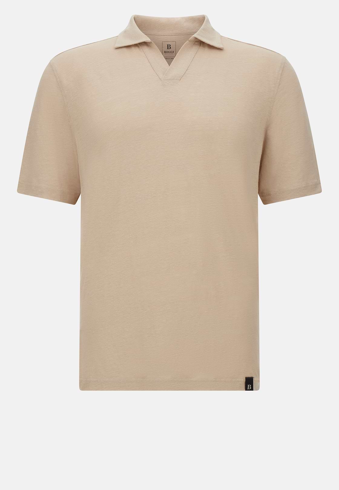 Stretch Linen Jersey Polo Shirt, Sand, hi-res