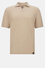 Stretch Linen Jersey Polo Shirt, Sand, hi-res