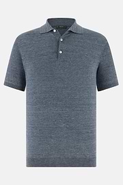 Polo En Maille De Lin Et Coton, Indigo, thumb, 5