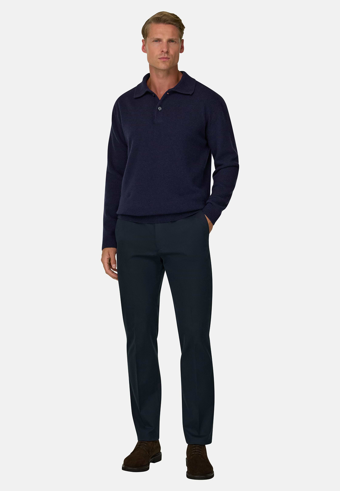Gebreid Poloshirt Gemengd Cashmere, Navy blue, hi-res, 2