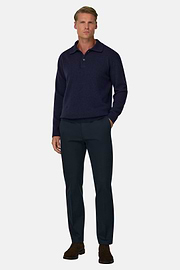 Gebreid Poloshirt Gemengd Cashmere, Navy blue, thumb, 2