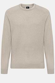 Sand Crew Neck Jumper in Cotton, Silk and Cashmere, Sand, hi-res