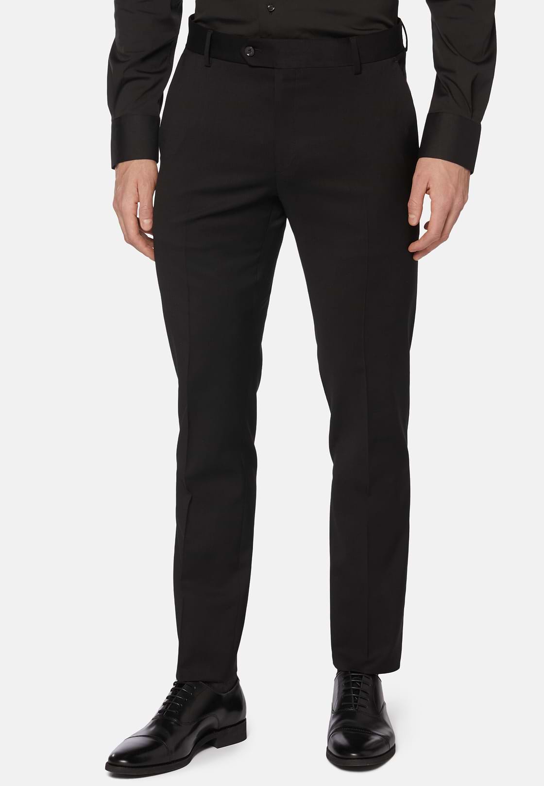 Trousers in Stretch Knitted Wool, Black, hi-res