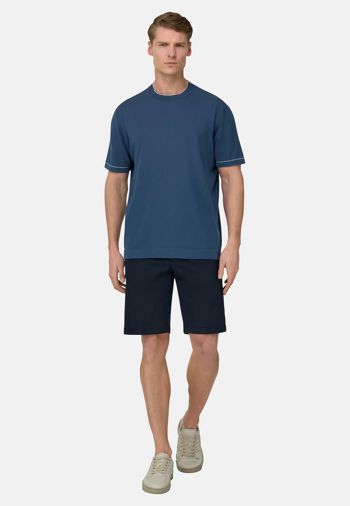 Strick-T-Shirt Aus Baumwollkrepp, Blau, hi-res, 2