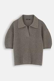 Polo in Wool and Cashmere Knitted Fabric, Taupe, thumb, 5