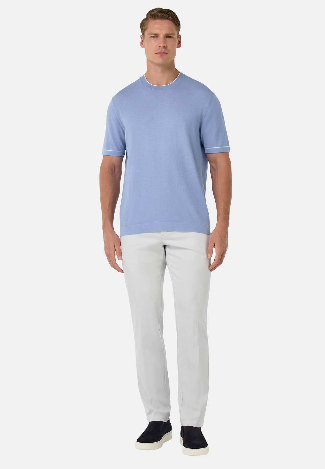 Cotton Crêpe Knit T-Shirt, Light Blue, hi-res